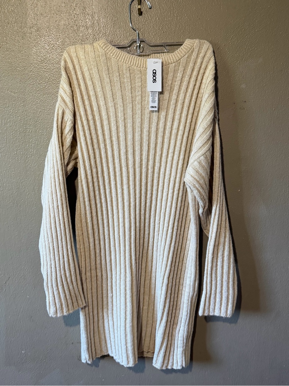 ASOS Cream Ribbed Longline Sweater Dress